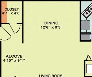One Bedroom One Bath (992 Square Feet)